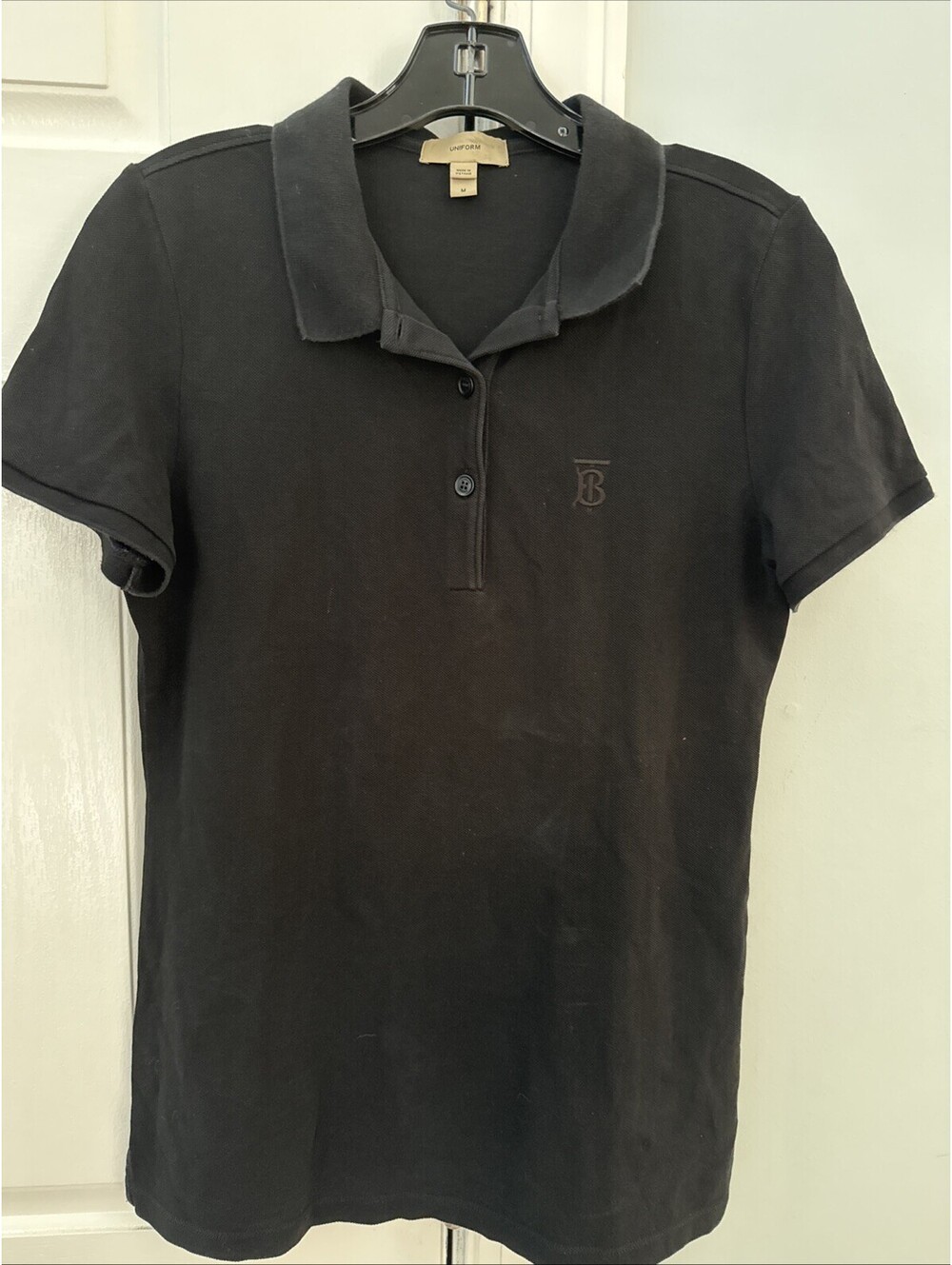 Burberry Women's Short Sleeve Polo Shirt Black Size Medium